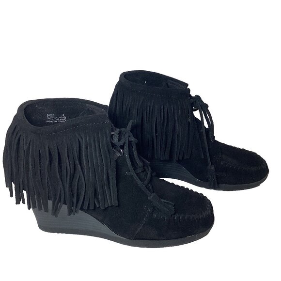 Minnie Tonka Black Suede Leather Lace Up Heels Size 8 Model #84020 Pre-Owned - Picture 2 of 12